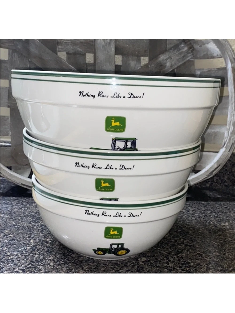 Gibson John Deer Ceramic Mixing Bowls 3 Pc Nesting Bowl Set 8” 9” 10”